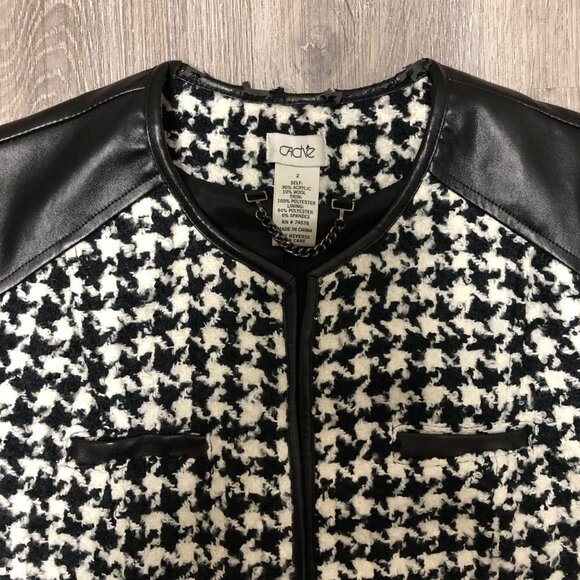 Cache Women's Size 2 Wool Blend Cropped Jacket Black White Houndstooth Blazer - Picture 4 of 9